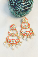 Load image into Gallery viewer, VIRANA ORANGE MEENAKARI EARRINGS freeshipping - CASA ROZEN