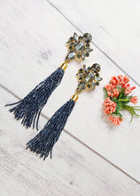 Load image into Gallery viewer, Mocha Silver Grey Shimmer Dangler Earrings freeshipping - CASA ROZEN