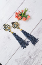 Load image into Gallery viewer, Mocha Silver Grey Shimmer Dangler Earrings freeshipping - CASA ROZEN