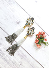 Load image into Gallery viewer, Mocha Balck and White Shaded Shimmer Dangler Earrings freeshipping - CASA ROZEN