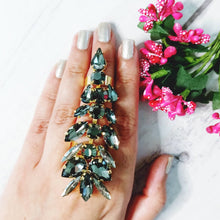 Load image into Gallery viewer, Kairoz Gunmetal Stone Combo Earrings & Ring Set freeshipping - CASA ROZEN