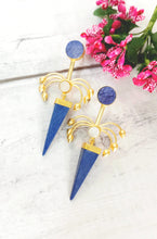 Load image into Gallery viewer, Bisora Blue Natural Druzy Stone Earrings freeshipping - CASA ROZEN