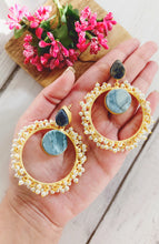 Load image into Gallery viewer, Verissa Blue Waves Rough Tumbles Natural Stone Earrings freeshipping - CASA ROZEN