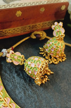 Load image into Gallery viewer, Birsashasa Pastel Green and Pink Meenakari Art Jewellery Set freeshipping - CASA ROZEN