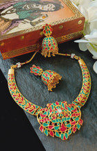Load image into Gallery viewer, Birsashasa Hot Pink and Turquoise Meenakari Art Jewellery Set freeshipping - CASA ROZEN
