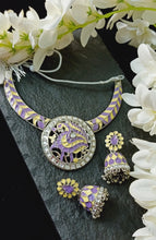 Load image into Gallery viewer, Manoharina Pastel Purple Yellow Meenakari Art Jewellery Set freeshipping - CASA ROZEN