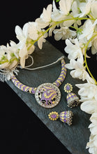 Load image into Gallery viewer, Manoharina Pastel Purple Yellow Meenakari Art Jewellery Set freeshipping - CASA ROZEN