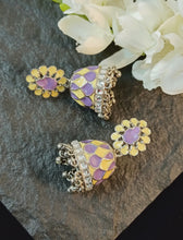 Load image into Gallery viewer, Manoharina Pastel Purple Yellow Meenakari Art Jewellery Set freeshipping - CASA ROZEN