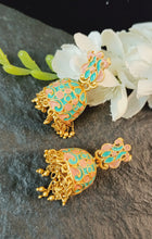 Load image into Gallery viewer, Birsashasa Pastel Peach and Turquoise Meenakari Art Jewellery Set freeshipping - CASA ROZEN