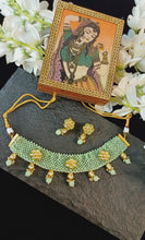 Load image into Gallery viewer, Diwasara Kundan Studded Mint Beaded Choker Jewellery Set freeshipping - CASA ROZEN