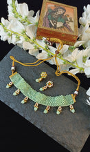 Load image into Gallery viewer, Diwasara Kundan Studded Mint Beaded Choker Jewellery Set freeshipping - CASA ROZEN
