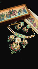 Load image into Gallery viewer, Shasaha Lac Art Work Semi Precious Stones and Kundan Set freeshipping - CASA ROZEN