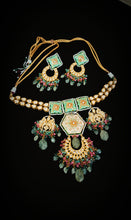Load image into Gallery viewer, Shasaha Lac Art Work Semi Precious Stones and Kundan Set freeshipping - CASA ROZEN
