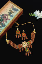Load image into Gallery viewer, Diwaniya Lac Art Work Semi Precious Stones and Kundan embellished Choker Set freeshipping - CASA ROZEN