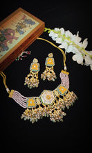 Load image into Gallery viewer, Cabanati Lac Art Work Semi Precious Stones and Kundan Choker Set freeshipping - CASA ROZEN