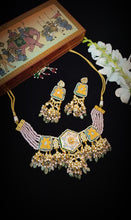 Load image into Gallery viewer, Cabanati Lac Art Work Semi Precious Stones and Kundan Choker Set freeshipping - CASA ROZEN