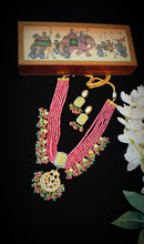 Load image into Gallery viewer, Waratak Lac Art Work Semi Precious Stones and Kundan Long Set freeshipping - CASA ROZEN