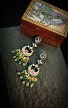 Load image into Gallery viewer, Kalaiya Shades Of Green Semi Precious Stones and Kundan Embellished Earrings freeshipping - CASA ROZEN