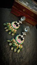 Load image into Gallery viewer, Kalaiya Shades Of Green Semi Precious Stones and Kundan Embellished Earrings freeshipping - CASA ROZEN