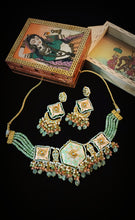 Load image into Gallery viewer, Balochi Lac Art Work Semi Precious Stones and Kundan Choker Set freeshipping - CASA ROZEN