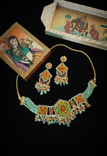 Load image into Gallery viewer, Balochi Lac Art Work Semi Precious Stones and Kundan Choker Set freeshipping - CASA ROZEN