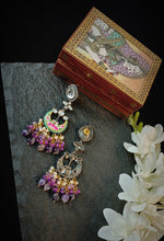 Load image into Gallery viewer, Kalaiya Shades Of Purple Semi Precious Stones and Kundan Embellished Earrings freeshipping - CASA ROZEN