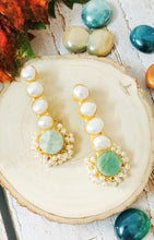 Load image into Gallery viewer, Gavvira Semi Precious Green Tumble Stone and Mother Of Pearls Earrings freeshipping - CASA ROZEN
