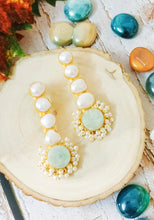 Load image into Gallery viewer, Livanta Semi Precious Mint Tumble Stone and Mother of Pearls Earrings freeshipping - CASA ROZEN