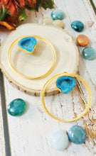 Load image into Gallery viewer, Unosa Sea Blue Window Druzy Stone Hoop Earrings freeshipping - CASA ROZEN
