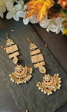 Load image into Gallery viewer, Kalandi Pastel Peach Statement Jhumka Earrings with Ear-Head Extesnion freeshipping - CASA ROZEN