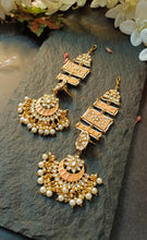 Load image into Gallery viewer, Kalandi Pastel Peach Statement Jhumka Earrings with Ear-Head Extesnion freeshipping - CASA ROZEN