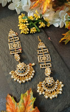 Load image into Gallery viewer, Kalandi Carbon Black Statement Jhumka Earrings with Ear-Head Extesnion freeshipping - CASA ROZEN