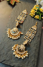 Load image into Gallery viewer, Kalandi Carbon Black Statement Jhumka Earrings with Ear-Head Extesnion freeshipping - CASA ROZEN