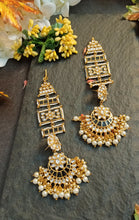 Load image into Gallery viewer, Kalandi Carbon Black Statement Jhumka Earrings with Ear-Head Extesnion freeshipping - CASA ROZEN