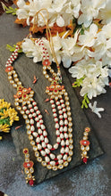 Load image into Gallery viewer, Manasvi 18 Carat Gold Plated Long Haar Kundan Set freeshipping - CASA ROZEN