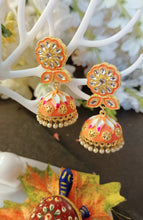 Load image into Gallery viewer, Bihu Orange Meenakari Art Earrings freeshipping - CASA ROZEN