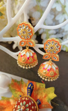 Load image into Gallery viewer, Bihu Orange Meenakari Art Earrings freeshipping - CASA ROZEN