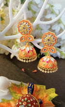 Load image into Gallery viewer, Bihu Orange Meenakari Art Earrings freeshipping - CASA ROZEN
