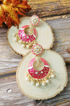 Load image into Gallery viewer, Joomari Rani Pink Meenakari Art Earrings freeshipping - CASA ROZEN