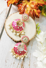 Load image into Gallery viewer, Joomari Rani Pink Meenakari Art Earrings freeshipping - CASA ROZEN