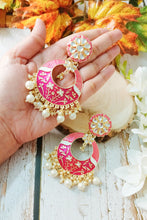 Load image into Gallery viewer, Joomari Rani Pink Meenakari Art Earrings freeshipping - CASA ROZEN