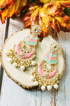 Load image into Gallery viewer, Mirisa Pastel Pink and Mint Meenakari Art Earrings freeshipping - CASA ROZEN