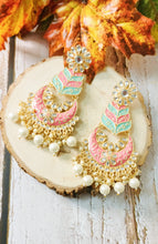 Load image into Gallery viewer, Mirisa Pastel Pink and Mint Meenakari Art Earrings freeshipping - CASA ROZEN