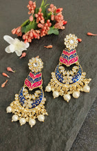 Load image into Gallery viewer, Mirisa Stark Pink and Blue Meenakari Art Earrings freeshipping - CASA ROZEN