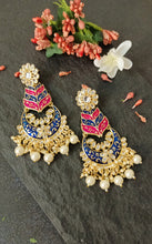 Load image into Gallery viewer, Mirisa Stark Pink and Blue Meenakari Art Earrings freeshipping - CASA ROZEN