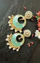 Load image into Gallery viewer, Joomari Pastel Sea Green Meenakari Art Earrings freeshipping - CASA ROZEN