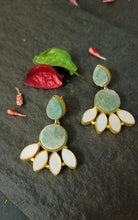 Load image into Gallery viewer, Kesin Shell Pearls Aquamarine Stone Earrings freeshipping - CASA ROZEN