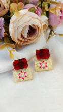 Load image into Gallery viewer, Meroa Maroon Stone Pastel Yellow Meenakari Art Earrings freeshipping - CASA ROZEN
