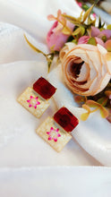 Load image into Gallery viewer, Meroa Maroon Stone Pastel Yellow Meenakari Art Earrings freeshipping - CASA ROZEN