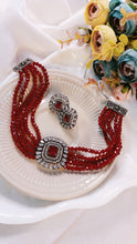 Load image into Gallery viewer, Kanton CZ Maroon Baati Stones Choker Set freeshipping - CASA ROZEN